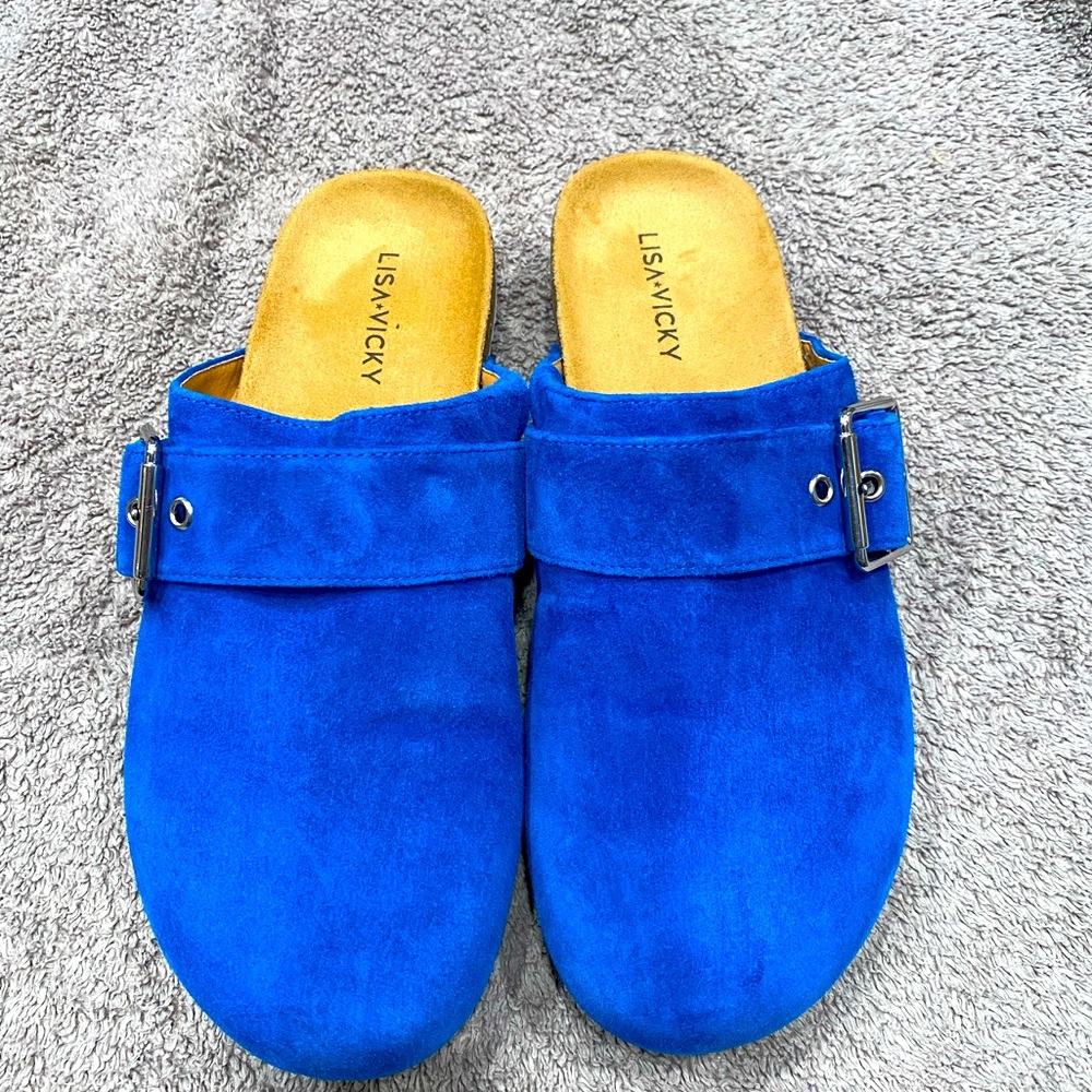 Lisa * Vicky blue suede clogs women’s size 7